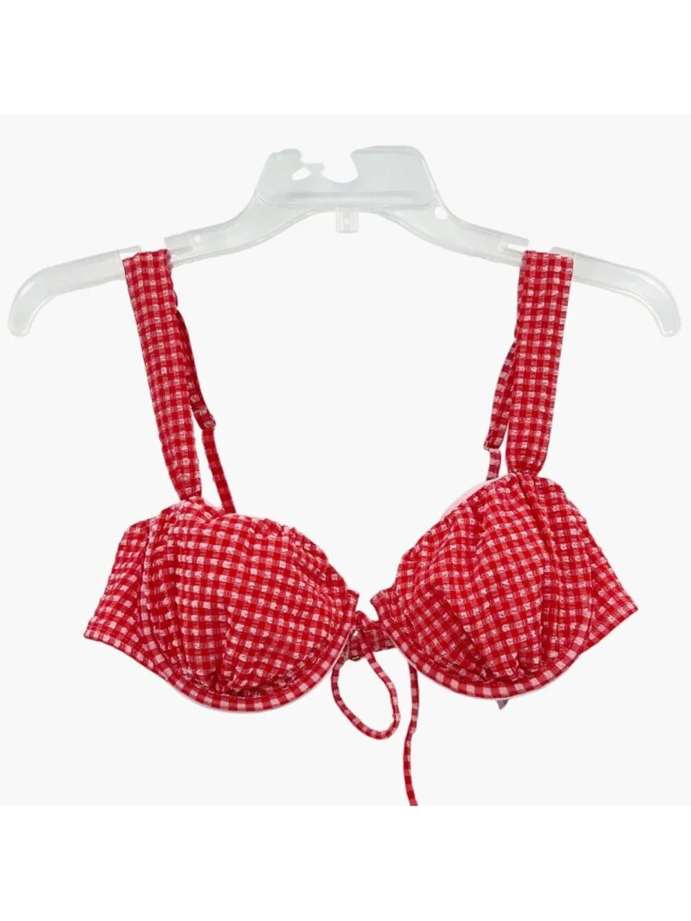 NEW Wild Fable Gingham Seersucker Center Tie Underwire Bikini Top - Red/Pink - M